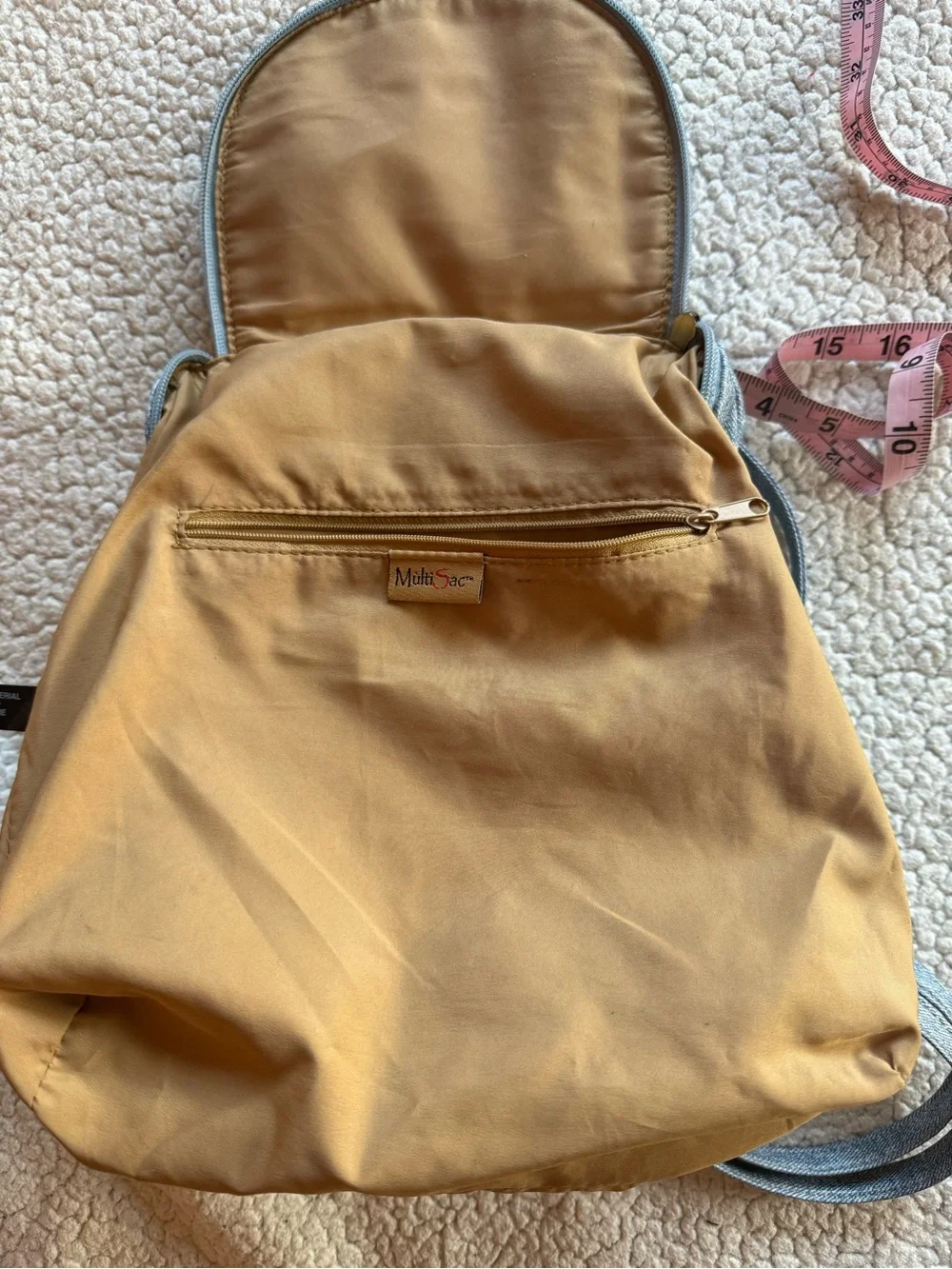 MultiSac Y2K Denim Backpack Purse Light Wash Multi Pocket